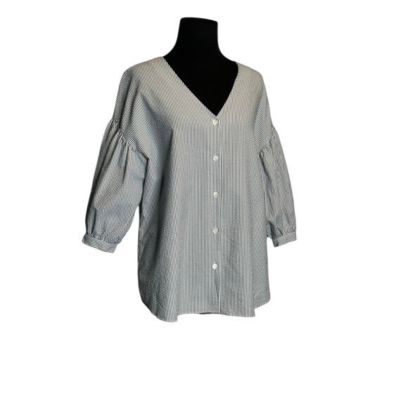 Moussy gray white striped 3/4 sleeves blouse size Free Size - Picture 9 of 16